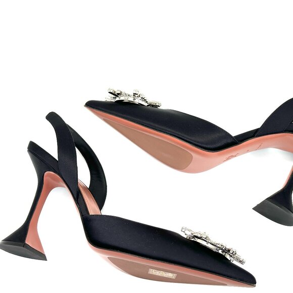 AMINA  MUADDI Begum Satin Crystal Slingback Sandals Heels Shoes Black - Picture 13 of 16